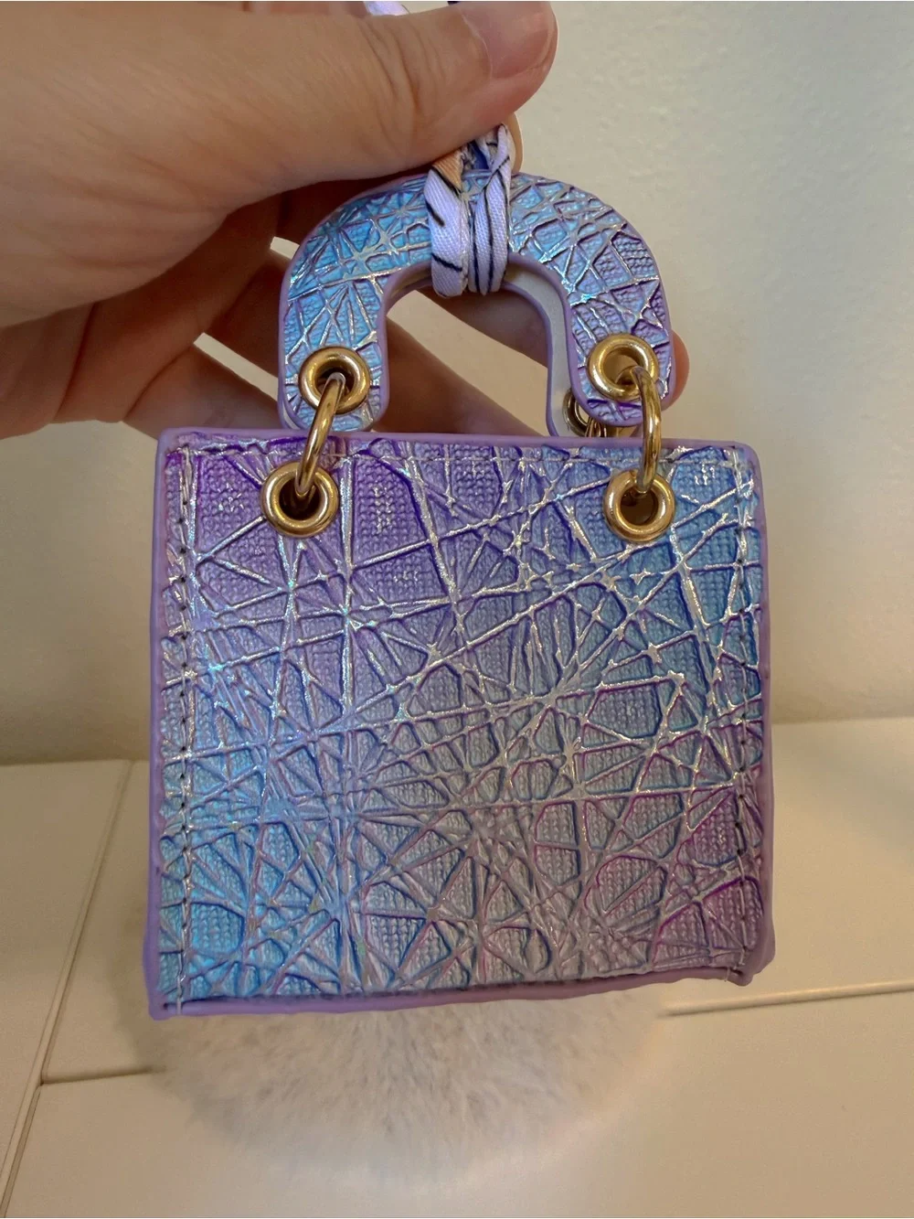 Genuine Leather Iridescent Blue Purple Mini Bag Charm